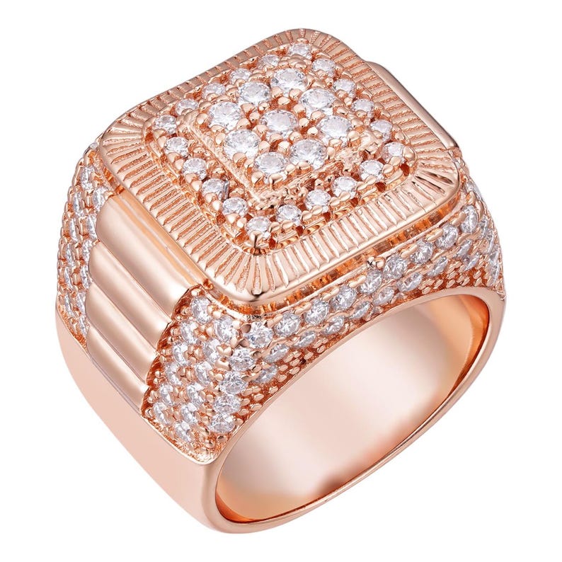 Mens Iced Out Ring Rose Gold Square Iced Out Ring