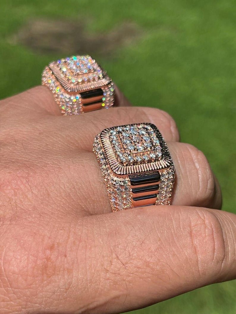 Mens Iced Out Ring Rose Gold Square Iced Out Ring