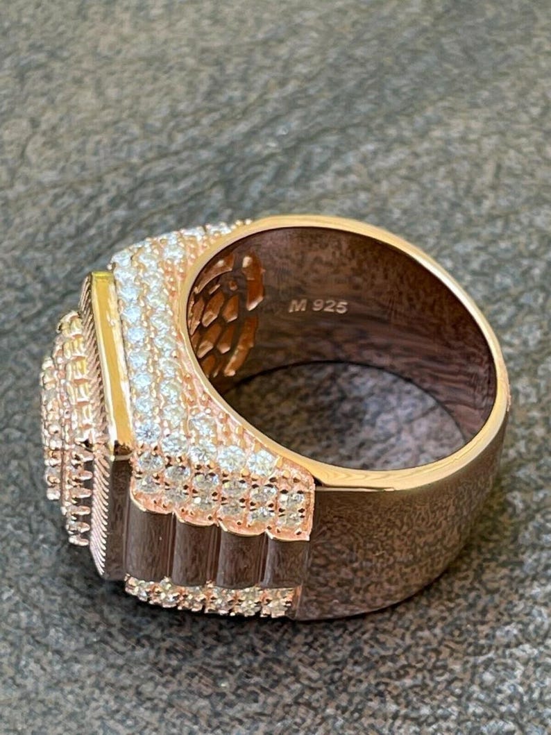 Mens Iced Out Ring Rose Gold Square Iced Out Ring