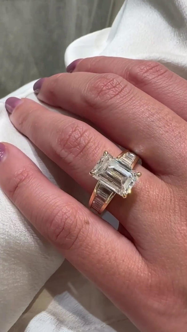 4.00CT Moissanite Engagement Ring for her, Emerald Cut anniversary Ring in 14k Solid Gold, Emerald Solitaire Gold Promise Ring for women . image 2