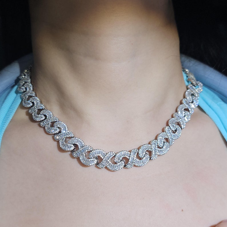 Iced Out 15mm Infinity Chain:  Hip Hop Baguette Diamond Necklace, Personalized Size Women Jewelry