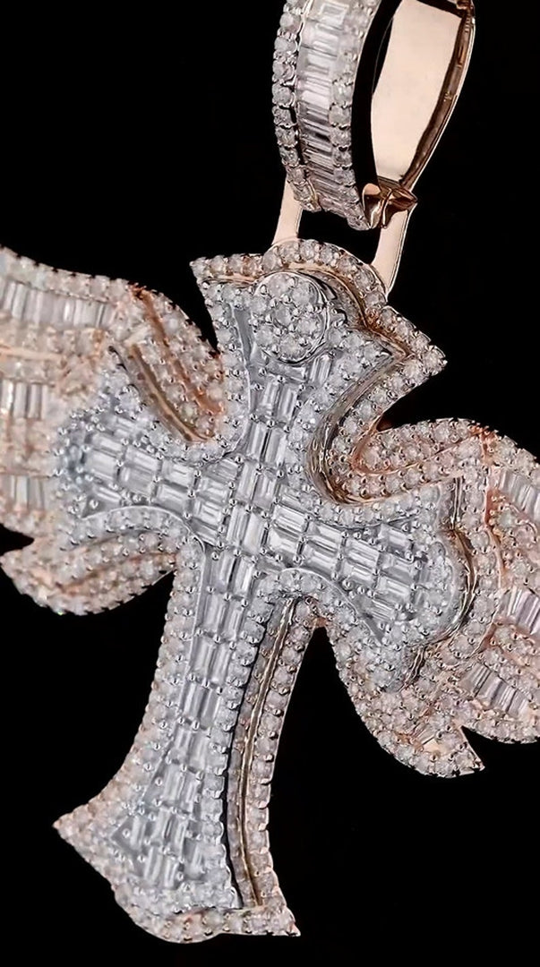 Iced Out Baguette Cross Hip Hop Pendant For Men, Iced Out Cross Moissanite Pendant