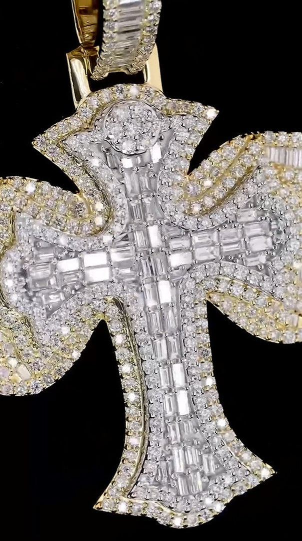 Iced Out Baguette Cross Hip Hop Pendant For Men, Iced Out Cross Moissanite Pendant