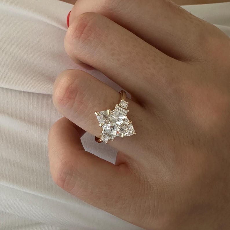 2 Carat Marquise Five Stone Engagement Ring / Multi Stone Marquise Cut Diamond Ring / 5 Stone Diamond Ring / Yellow Gold 2ct Proposal Ring image 8