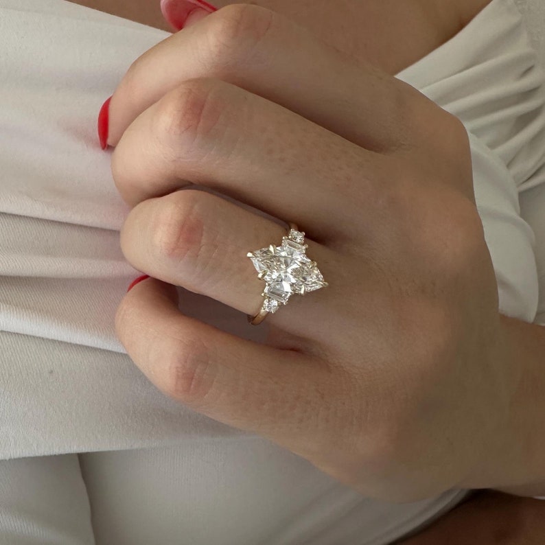 2 Carat Marquise Five Stone Engagement Ring / Multi Stone Marquise Cut Diamond Ring / 5 Stone Diamond Ring / Yellow Gold 2ct Proposal Ring image 7