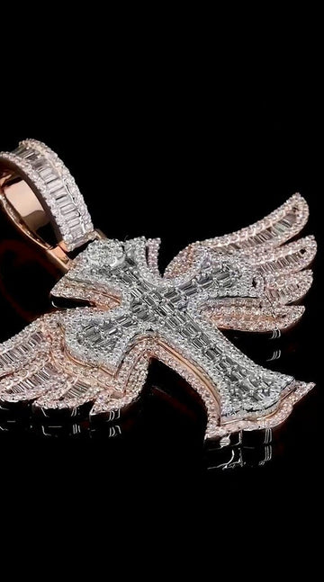 Iced Out Baguette Cross Hip Hop Pendant For Men, Iced Out Cross Moissanite Pendant