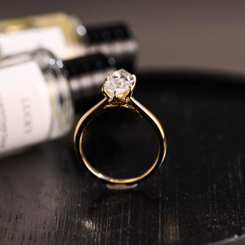 Tulip Set Marquise Cut Moissanite Engagement Ring, Cathedral Setting Wedding Ring, Marquise Affordable Engagement Ring, Anniversary Ring image 7