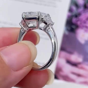 Asscher 5.40tcw Lab Diamond Ring | Trapezoid Side Stones | Three Stone | IGI Certified image 2