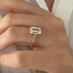 Load image into Gallery viewer, 3 Carat Emerald Cut E VVS2 Lab Grown Diamond Bezel Set Solitaire Ring / Art Deco Emerald Diamond Ring / 14k Gold Cathedral Engagement Ring image 10