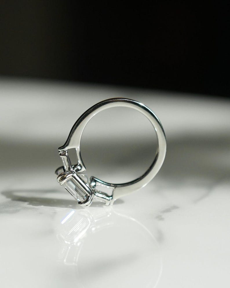 Asscher 4.50tcw lab grown diamond double prong engagement ring, IGI certified for peace of mind. A beautiful forever classic ring or anniversary gift for her, celebrating love with sustainable sparkle.