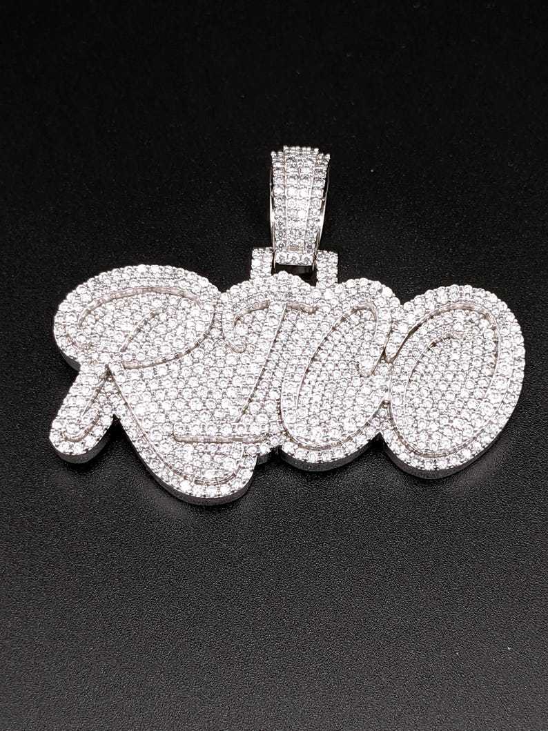 Moissanite Custom Pendant in 925 Silver, Any Letters Customize Chain, Mens Custom Chain, Pass Diamond Tester, Custom Necklace For Men image 4