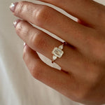Load image into Gallery viewer, 1.5 Carat Emerald Cut E VVS2 Lab Grown Diamond Three Stone Ring / 1.8 Carat Total / Emerald and Pear Cut 3 Stone Ring / Trilogy Ring / Triad image 2
