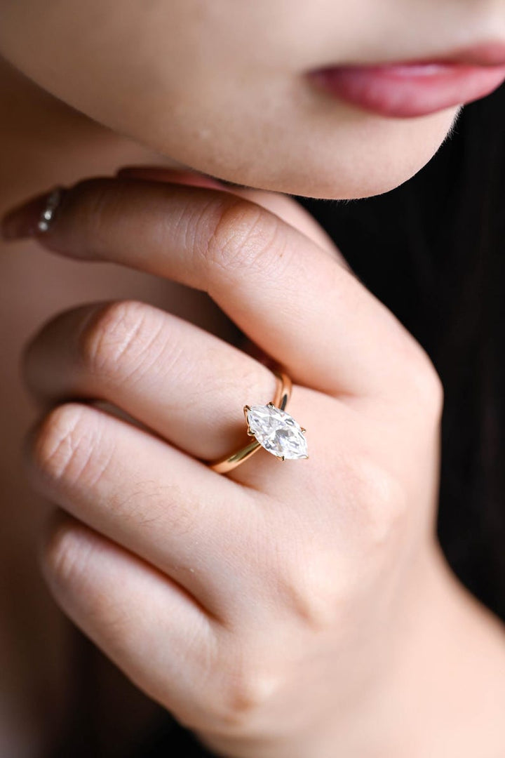 Tulip Set Marquise Cut Moissanite Engagement Ring, Cathedral Setting Wedding Ring, Marquise Affordable Engagement Ring, Anniversary Ring image 10