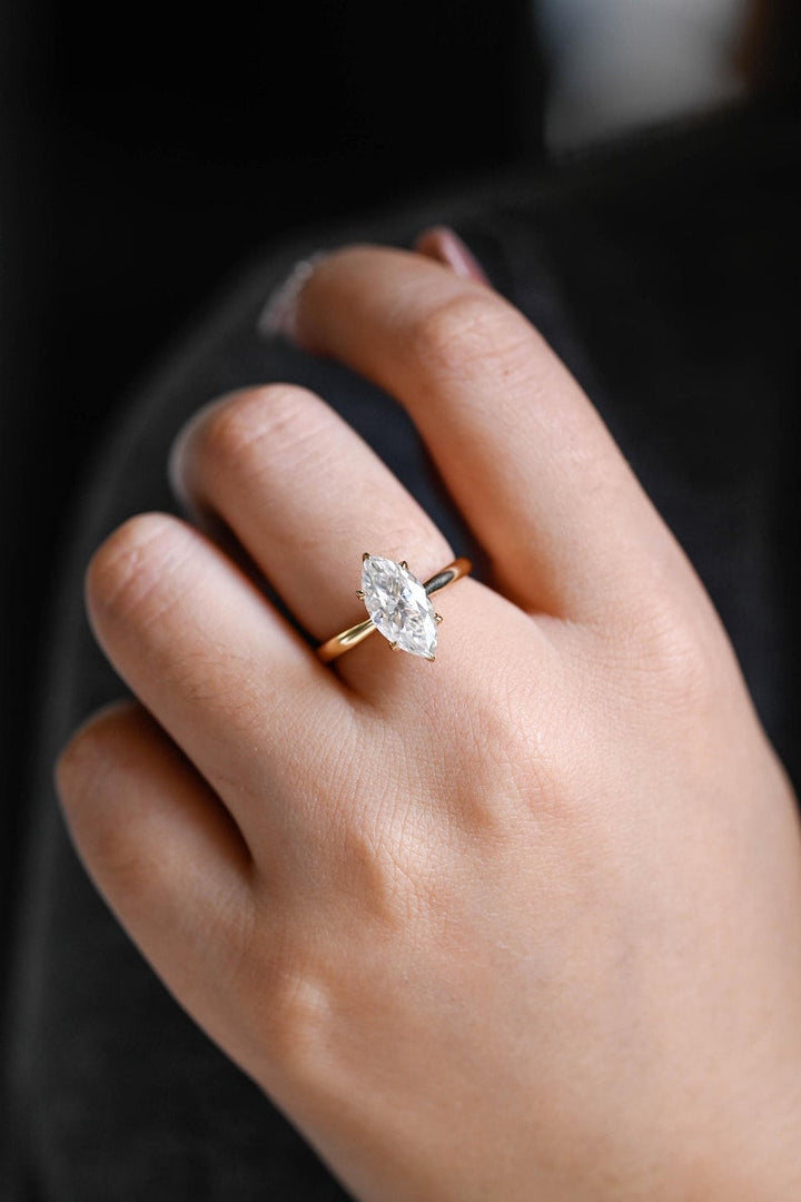 Tulip Set Marquise Cut Moissanite Engagement Ring, Cathedral Setting Wedding Ring, Marquise Affordable Engagement Ring, Anniversary Ring image 9