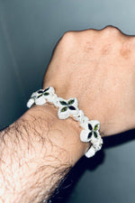 Load image into Gallery viewer, Unique Men's Green Peridot Marquise Cut Bracelet, Infinity Link &amp; VVS Diamond, Four-Leaf Clover Charm, Tester Approved image 6