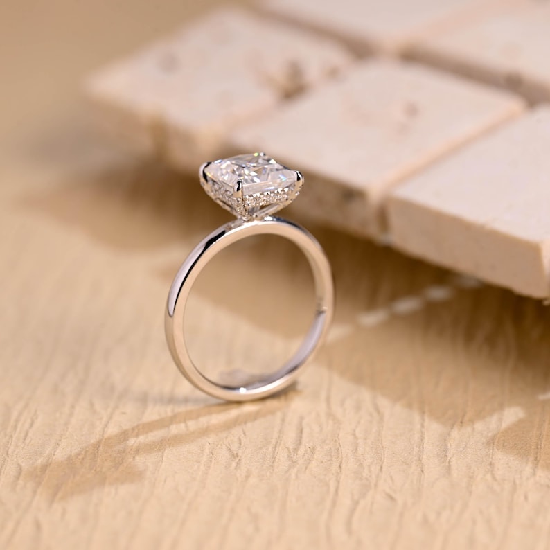 Princess Cut Moissanite Engagement Ring in Solid Gold with Hidden Halo, ZL151 image 7
