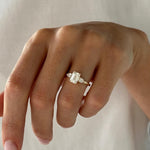 Load image into Gallery viewer, 1.5 Carat Emerald Cut E VVS2 Lab Grown Diamond Three Stone Ring / 1.8 Carat Total / Emerald and Pear Cut 3 Stone Ring / Trilogy Ring / Triad image 1