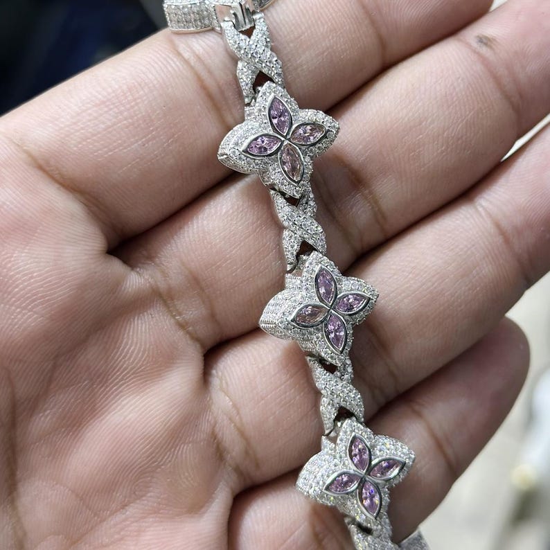 Iced Out Clover Bracelet: VVS Moissanite Diamond, Sterling Silver Link image 6