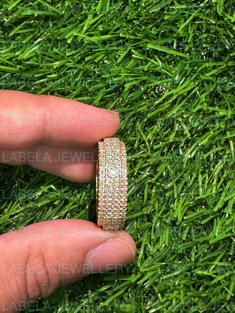 Men's Iced Out DEF VVS Moissanite Diamond Ring Fully Iced Out Diamond Ring Band Ring Man Diamond Ring Diamond Mens Ring Hip Hop Diamond Ring image 5