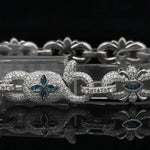 Load image into Gallery viewer, New VVS1 Diamond Cross Link Bracelet Blue Four-Leaf Clover Bracelet, Pass Diamond Tester, For Men / Women, Made in pure 925 Sterling Silver image 3