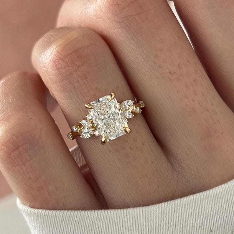 2 Carat Radiant Lab Grown Diamond Nature Inspired Ring / Radiant Twig Lab Diamond Ring / 18k gold Leaf and Branch Ring / Unique Nature Ring image 7