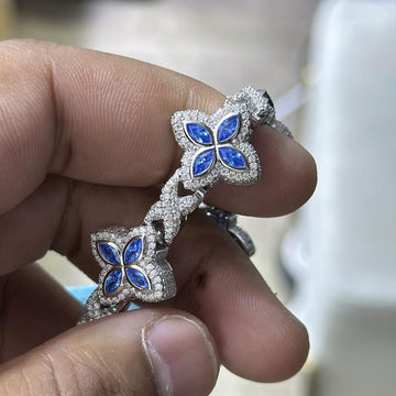 Iced Out Clover Bracelet: VVS Moissanite Diamond, Sterling Silver Link image 3
