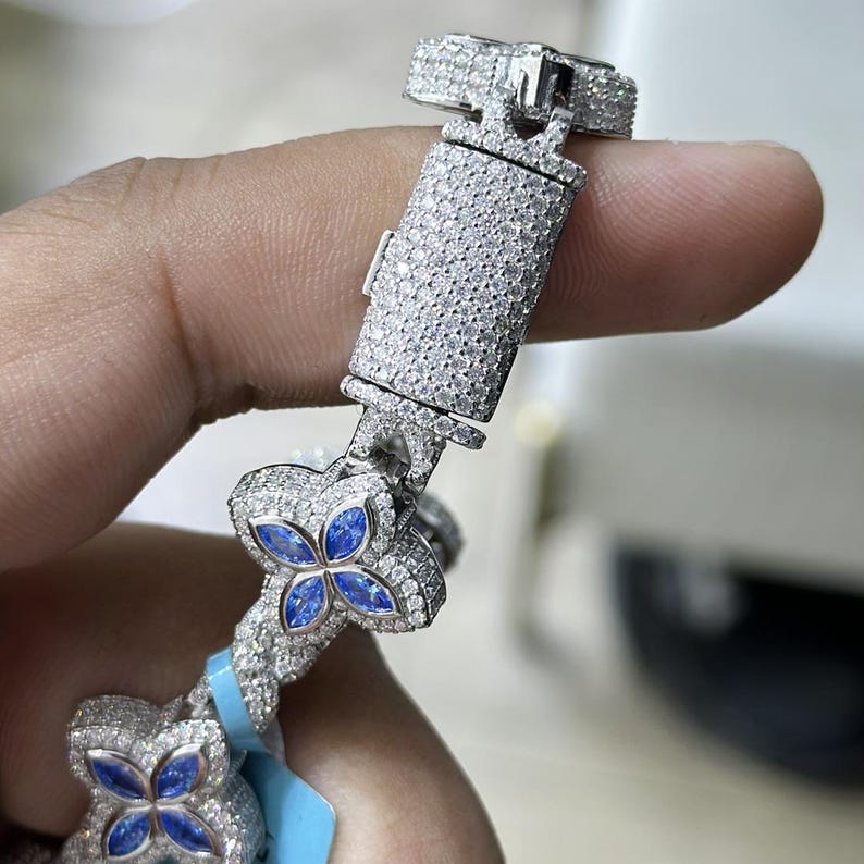 Iced Out Clover Bracelet: VVS Moissanite Diamond, Sterling Silver Link image 7
