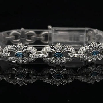 New VVS1 Diamond Cross Link Bracelet Blue Four-Leaf Clover Bracelet, Pass Diamond Tester, For Men / Women, Made in pure 925 Sterling Silver image 1
