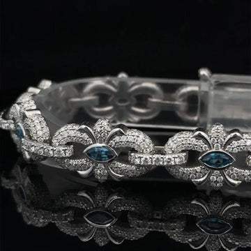 New VVS1 Diamond Cross Link Bracelet Blue Four-Leaf Clover Bracelet, Pass Diamond Tester, For Men / Women, Made in pure 925 Sterling Silver image 2