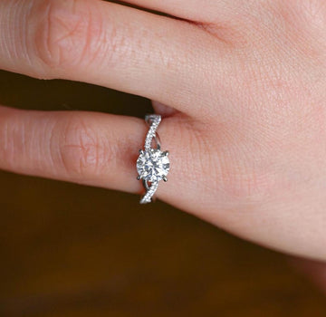 Solid Gold Twisted Band Round Cut Moissanite Engagement Ring, Infinity Promise Ring, Dainty Proposal Ring, Anniversary Gifts for Women Wife image 2