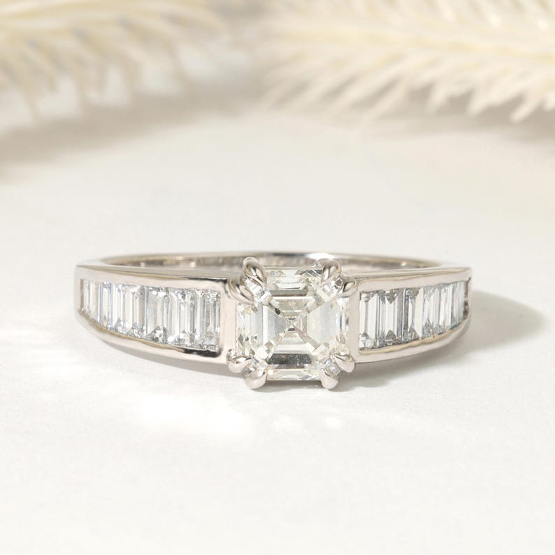 Asscher & Baguette Lab Grown Diamond Engagement Ring, 14K Gold image 1