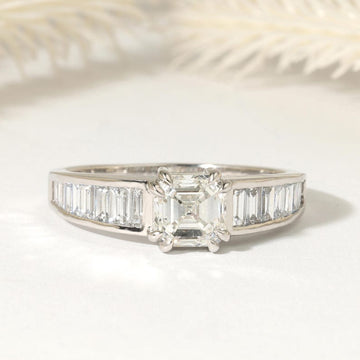 Asscher & Baguette Lab Grown Diamond Engagement Ring, 14K Gold image 1