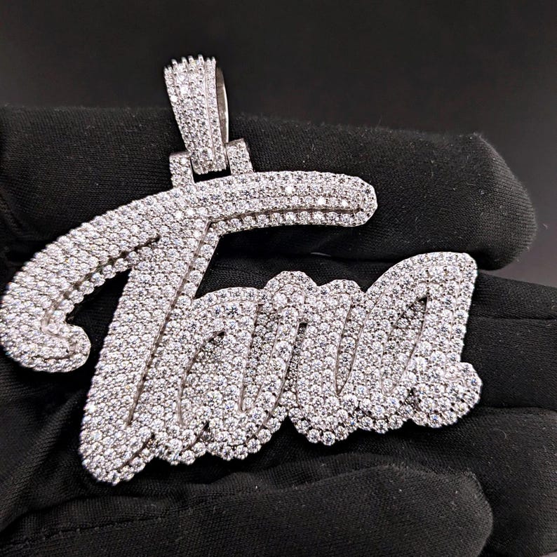 Custom moissanite pendant in 925 silver, any letters women necklace, moissanite letter pendant, Women moissanite necklace, moissanite chain in any letters