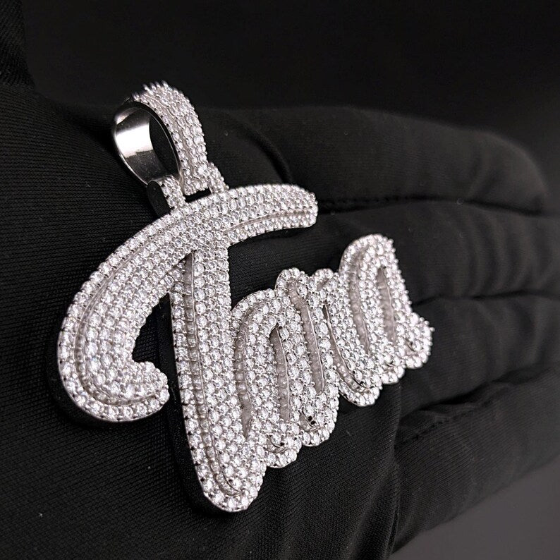 Custom moissanite pendant in 925 silver, any letters women necklace, moissanite letter pendant, Women moissanite necklace, moissanite chain in any letters