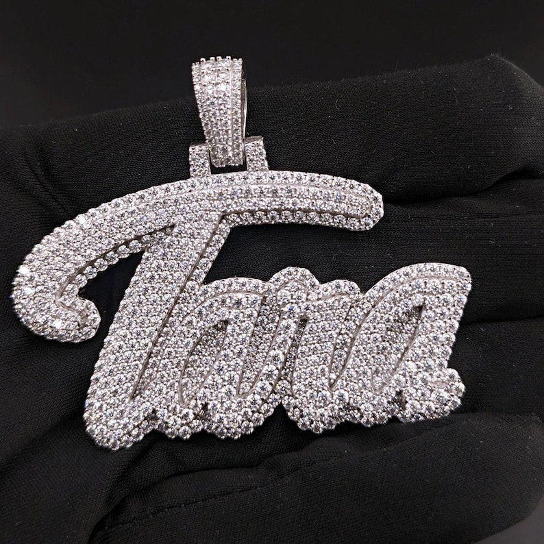 Custom moissanite pendant in 925 silver, any letters women necklace, moissanite letter pendant, Women moissanite necklace, moissanite chain in any letters