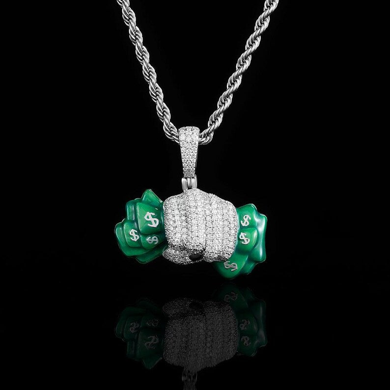 Real Moissanite Money Grab Pendant Iced Out Hip Hop Pendant | Chunky Moissanite pendant | 10K Gold | Custom Handmade Pendant image 7