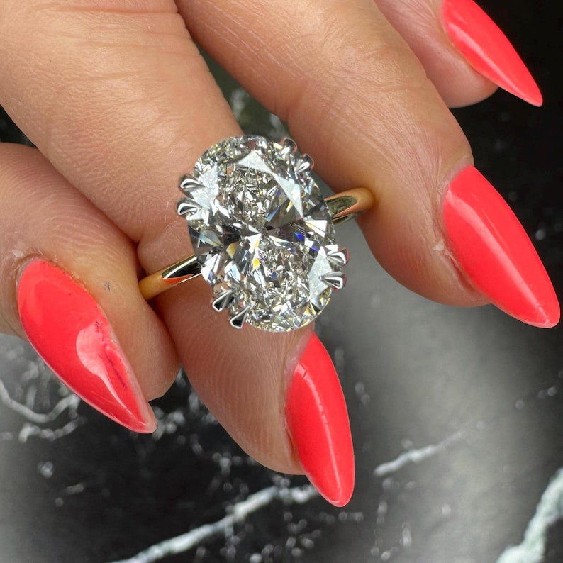 Two Tone Oval Cut 4 carat E Color VVS2 Clarity IGI Certified Oval Excellent Cut Lab Grown Diamond Solitaire Engagement Ring 14k Gold image 2
