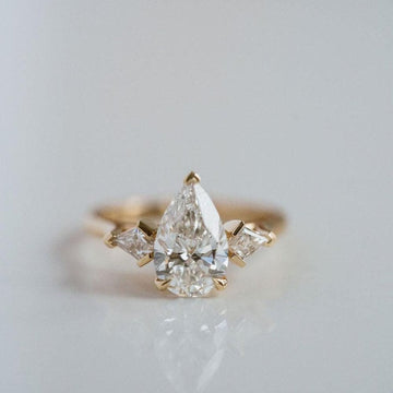 Pear Cut Moissanite Engagement Ring: Three Stone 925 Sterling Silver image 1