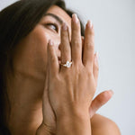 Load image into Gallery viewer, Pear Cut Moissanite Engagement Ring: Three Stone 925 Sterling Silver image 2