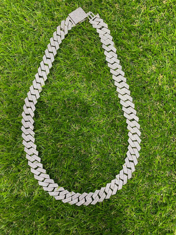 13mm moissanite cuban link chain in 925 silver, 3 rows diamond chain pass diamond tester, mens diamond cuban chain, 3 row diamond cuban necklace, mens moissanite bracelet