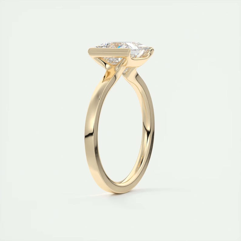 2 CT Princess Cut Half Bezel Solitaire Ring, 14K Gold Princess Bar Setting Ring, Bezel Set Princess Promise Ring, 925 Silver Daily Wear Ring