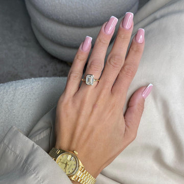 3 Carat Emerald Cut Lab Grown Diamond Engagement Ring | 14K Gold Bezel | IGI Certified image 2