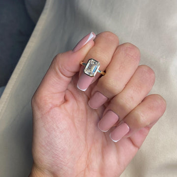 3 Carat Emerald Cut Lab Grown Diamond Engagement Ring | 14K Gold Bezel | IGI Certified image 1
