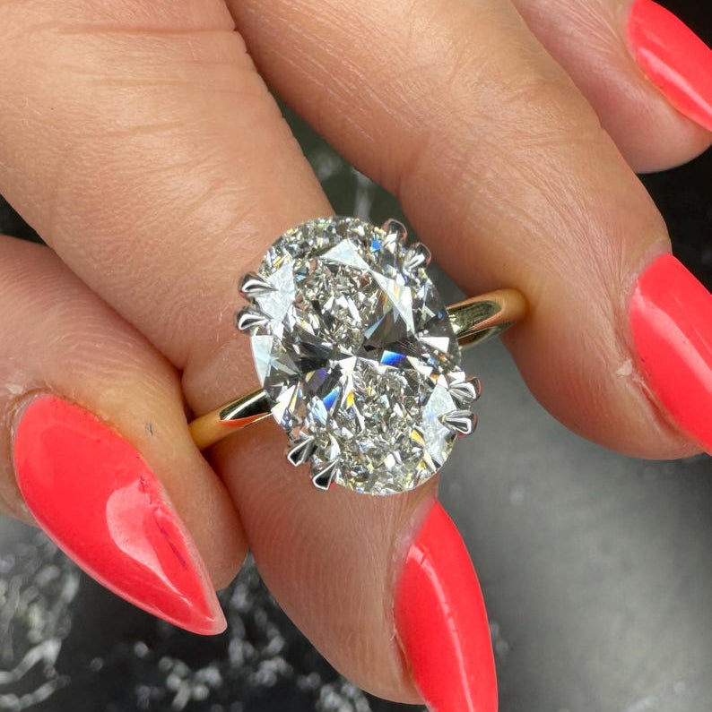 Two Tone Oval Cut 4 carat E Color VVS2 Clarity IGI Certified Oval Excellent Cut Lab Grown Diamond Solitaire Engagement Ring 14k Gold image 1