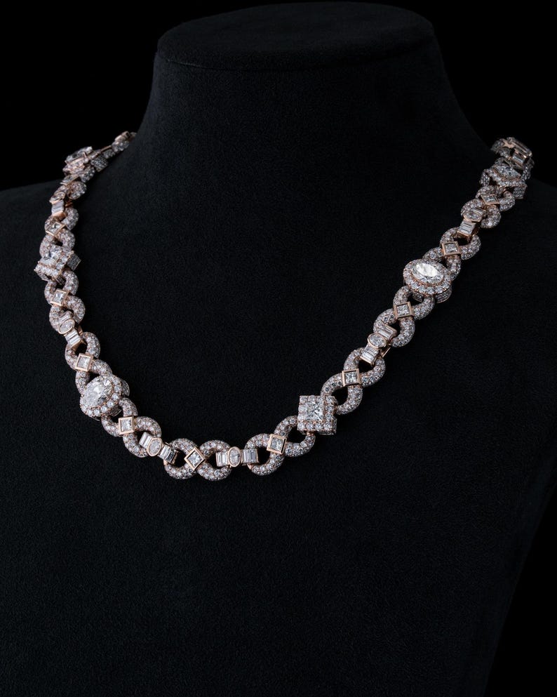 Infinity Link Chain Necklace 10/12mm, VVS1 Moissanite, Diamond Tester Approved, Unique Jewelry Gift for Her image 8
