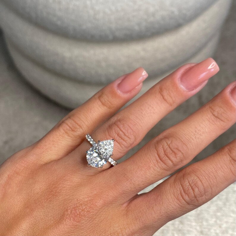 Show-Stopping Engagement Ring / 5.50 Carat Pear Shaped Luxurious Diamond Ring / IGI Certified E-VVS2 / 18k White Gold / Hidden Halo & Pave image 3