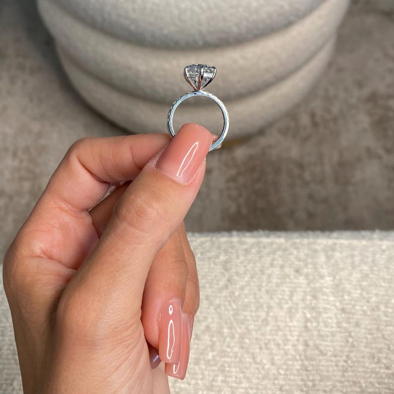 Show-Stopping Engagement Ring / 5.50 Carat Pear Shaped Luxurious Diamond Ring / IGI Certified E-VVS2 / 18k White Gold / Hidden Halo & Pave image 5