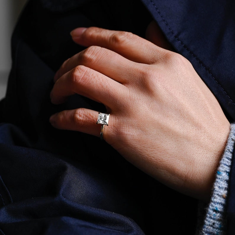 Princess Cut Moissanite Engagement Ring in Solid Gold with Hidden Halo, ZL151 image 3