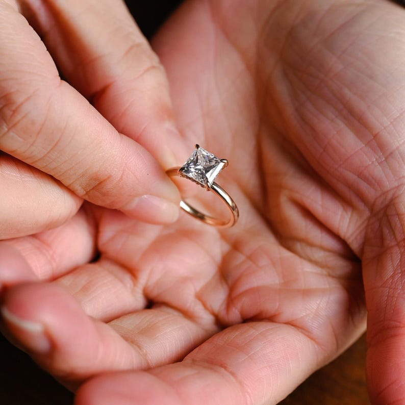 Princess Cut Moissanite Engagement Ring in Solid Gold with Hidden Halo, ZL151 image 5