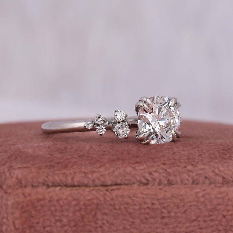 Lab Grown 1.0-3.0 CT Round Diamond 14K White Gold Cluster Engagement Ring image 4